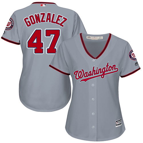 Nationals #47 Gio Gonzalez Grey Road Women's Stitched MLB Jersey